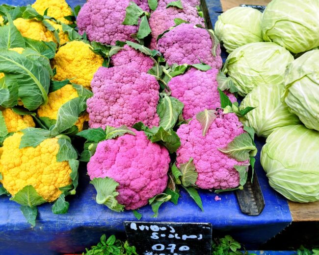 Cauliflowers and cabbages at the Laiki. Photo: Yoav Avni